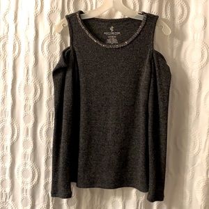 Gray Long Sleeve Peep Shoulder Top